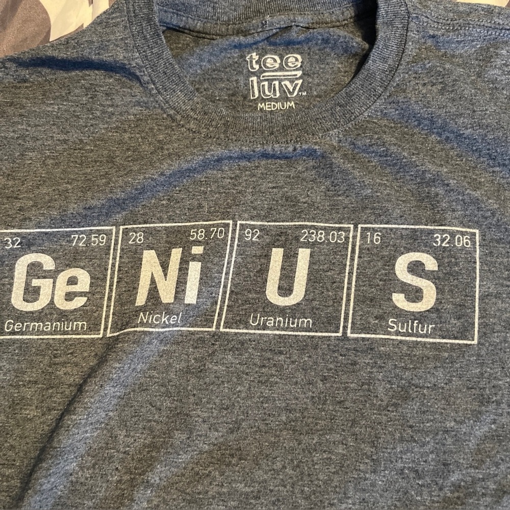 Tee Luv Genius T-Shirt Gray Size M  Periodic Table…